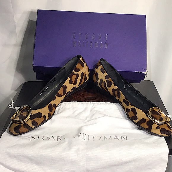 Stuart Weitzman Calf Hair Leopard Print Flat Shoes - Picture 3 of 10